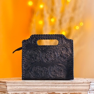 Venus Leathers Were Fashion <b>Single</b> Western Handmade Letter Pattern Floral Genuine Leather Crossbody Tote Zipper Portable Travel - Product Image 1