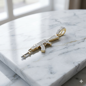 Unisex 10K Gold Vintage Trendy Hip Hop Custom Chunky Minimalist Iced Pistol Gun Brilliant Cut Natural Diamond Fine Jewelry Gift - Product Image 3