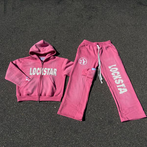 Conjunto de Sudadera con Capucha y Cremallera Completa Personalizada y Pantalones Cargo Acampanados de Felpa de Algodón Premium, Estilo Casual Urbano, con Logotipo Personalizado y Marca Privada - Product Image 1