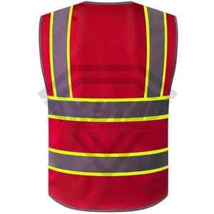 เสื้อกั๊กสะท้อนแสงสีแดงแบบมองเห็นได้ชัดเจน มีกระเป๋า  โลโก้สั่งทำได้ แห้งเร็ว ผ้าตาข่าย ไซส์ใหญ่  ชุดทำงานสำหรับทุกเพศ บริการ OEM ขายส่งจำนวนมาก - Product Image 2