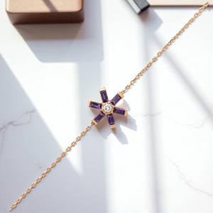 Pulseras de Copo de Nieve de Amatista, Delicadas, en Plata de Ley 925 con Baño de Oro Rosa de 14K, Joyería de Invierno, Regalo - Product Image 1