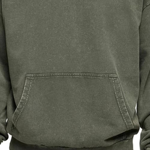 Sudadera con Capucha para Hombre, Color Verde Oliva, Corte Holgado, Color Sólido, Felpa Francesa de Algodón, Estilo Casual, con Bolsillo Delantero, para Otoño - Product Image 2
