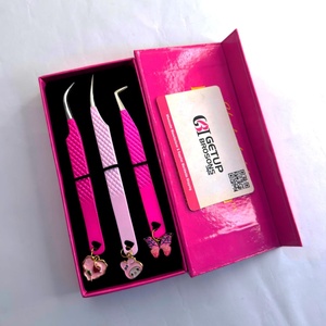 Juego de Pinzas para Pestañas GETUP BROSONS, Color Rosa, Acero Inoxidable, Punta Suave de Precisión, Empaque Personalizado en Caja - Product Image 1