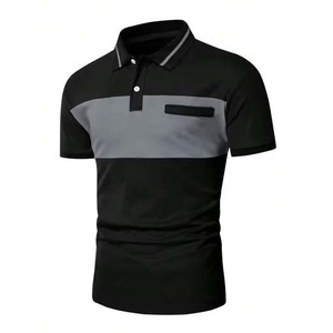 Polo homme décontracté personnalisé à blocs de couleur, manches courtes, en piqué de coton, coupe ajustée, avec détail poche - Product Image 6
