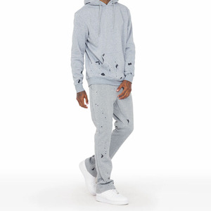 Sweat-shirt décontracté gris en coton pour homme à manches longues avec imprimé dégradé, coupe classique, idéal pour l'automne, avec cordon de serrage et poches latérales - Product Image 3