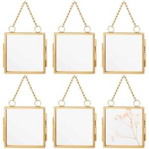 Cadre photo flottant double face en verre et métal doré vintage pour fleurs pressées, décoration murale rectangulaire en laiton et diamant - Product Image 4