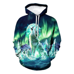 Sweat-shirt à capuche à manches longues, imprimé loup amusant, décontracté, streetwear, motif animalier, confortable, unisexe - Product Image 1