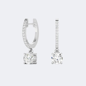 Pendientes Huggie Drop / Lineales de 1.15CTW, Redondos, con Engaste de Garras/Pavé - Product Image 5