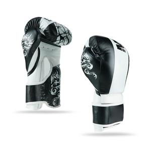 Gants de boxe en cuir blanc et noir avec fermeture Velcro pour adultes, équipement d'entraînement - Product Image 3