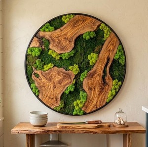 Arte de pared de musgo Evergreen, decoración de madera, escultura inspirada en la naturaleza, panel de arte forestal, acento botánico, decoración interior de lujo - Product Image 3