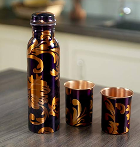 Botella de Agua de Cobre con Diseño Moderno y Estampado de Esmalte, Maravilloso Diseño de Pavo Real, Botella de Agua de Cobre Puro Hecha a Mano - Product Image 3