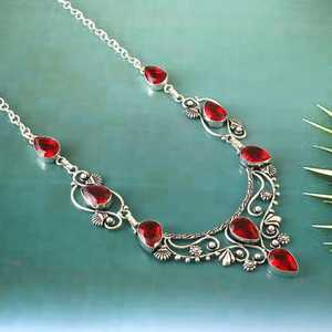 NIKHIL GEMS Élégant Pendentif Fait Main en Grenat Rouge, Argent Sterling 925 Plaqué Or, Collier Vintage Certifié par un Expert, Naturel - Product Image 4