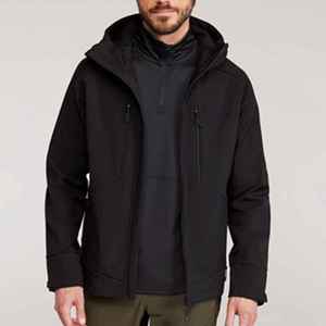 Chaqueta Acolchada con Capucha para Hombre, Negra, Cortavientos, con Cierre de Cremallera, Informal, para Invierno, Corte Regular, Forro Polar de Poliéster, Color Sólido - Product Image 1