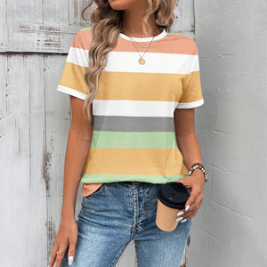 เสื้อยืดลายทางแขนสั้นสไตล์คลาสสิคสำหรับใส่ในชีวิตประจำวัน เหมาะสำหรับใส่เดินเล่นบนถนน เสื้อยืดกราฟิกสำหรับผู้หญิง - Product Image 5