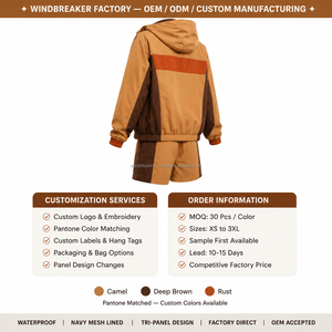 Ensemble de survêtement léger pour femme, uni, sans logo, avec passepoil contrastant, en tissu imperméable léger, vente en gros, OEM - Product Image 4