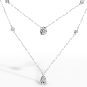 สร้อยคอเพชรรูปไข่ทรงลูกแพร์เพาะเลี้ยงในห้องปฏิบัติการ เงินแท้ 925 ไม่มีสี VVS สำหรับงานแต่งงาน งานฉลองครบรอบ สร้อยคอผู้หญิงแบบเรียงชั้น ดีไซน์ละเอียดอ่อน - Product Image 1