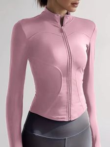 Top Deportivo de Manga Larga Rosa para Mujer, Ajustado, con Cierre Frontal, Color Sólido, Poliéster, Ropa Deportiva - Product Image 2