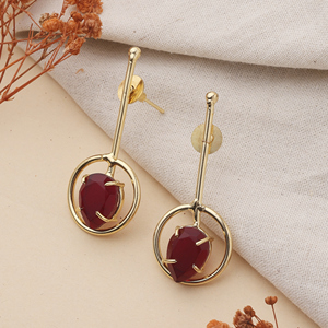 Royal <b>Garnet</b> Stud <b>Earrings</b> for Women Gold Plated Ethnic Party Elegant Statement - Product Image 4