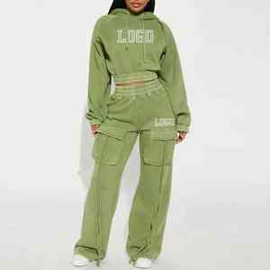 Ensemble de survêtement en molleton écologique uni pour femmes, personnalisable, 2 pièces, pour le jogging en extérieur, tenue décontractée et tendance pour l'automne - Product Image 3