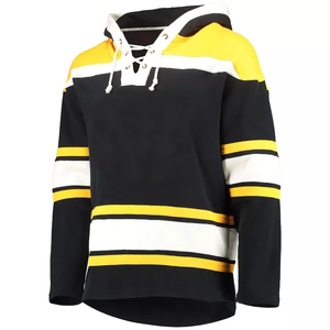 Men's Yellow Ice Hockey Hoodie Full Sleeve Striped Lace-Up Neck Sweatshirt Regular Fit All Seasons Sport Apparel for Sports Team - Product Image 3