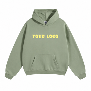 Sweat à capuche unisexe vert sauge avec cordon de serrage, poche kangourou, coupe oversize, épaules tombantes, en molleton de coton, logo personnalisé, pour tenue décontractée - Product Image 1