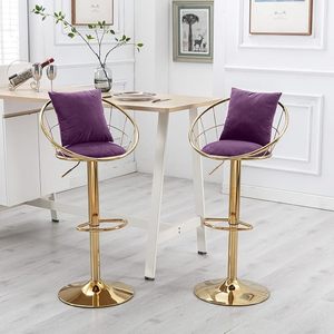 Exquisite Set of 2 Velvet <b>Bar</b> Chairs, Gold Plated, Unique Design, 360-Degree Rotation, <b>Adjustable</b> Height <b>Bar</b> Chair - Product Image 1