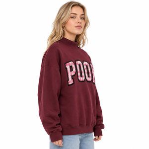 Oversized Mock Neck Sweatshirt with <b>Gingham</b> Style Greek Letter Applique Embroidery 100% Cotton French Terry Mock Neck Sweatshirt - Product Image 3