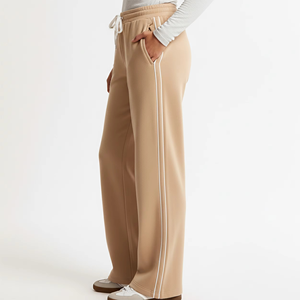 MEYBA SPORTS Women's Beige Wide Leg Sweatpants Premium Heavyweight Fabric (280g) <b>Elastic</b> Drawstring Waist Comfortable Casual - Product Image 6