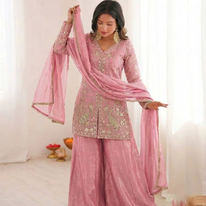 Embroidered <b>Kurti</b> Sharara Set with Dupatta – Designer Party Wear Ethnic Salwar Suit for Women - Product Image 1