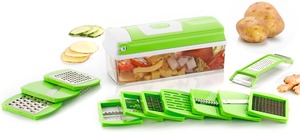 Écraseur et presse-purée multifonction 1 pièce en plastique vert, trancheuse manuelle avec 6 lames en acier inoxydable, pliable et compatible lave-vaisselle - Product Image 3