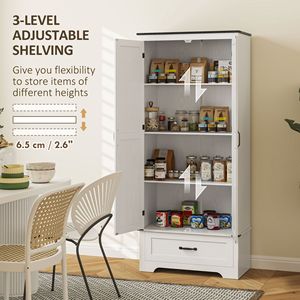 72-Inch Distressed White Farmhouse <b>Pantry</b> Cabinet with Adjustable Shelves and 2 Doors for <b>Kitchen</b> Storage - Product Image 5