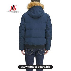 Veste d'hiver pour homme avec capuche en fourrure, coupe-vent, rembourrée de coton épais, vêtements d'extérieur décontractés, bleu - Product Image 3