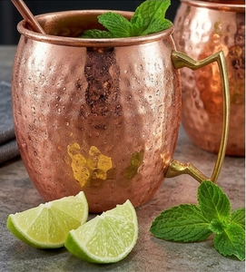 Copper Sheet Mule Mug Handmade Hammered Barware Long-Lasting <b>Metal</b> Material Rose Gold Plating Finishing With Handle for Serving - Product Image 4