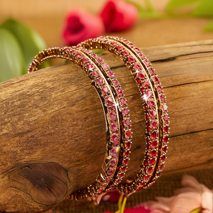 Fine Gold Bangles with <b>Ruby</b> and American Diamond Studded Design 2x6 Size - Product Image 2