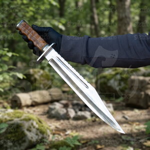 OEM Handmade D2 Steel Bowie Hunting Knife <b>Mirror</b> Polished <b>Clip</b> Point Blade Burl Wood Handle Steel Guard Leather Sheath 3-Year - Product Image 2