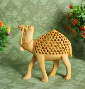 Statue de chameau en bois sculptée à la main, style Jali traditionnel du Rajasthan, figurine décorative pour la maison - Product Image 3