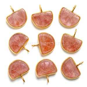 จี้ผลไม้สีส้มแกะสลักจากควอตซ์สตรอเบอร์รี่สีชมพู เครื่องประดับคริสตัลบำบัด เงินสเตอร์ลิง ชุบทองคำเวอร์เมล จี้ประดับอัญมณี - Product Image 5