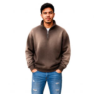 Pull à col zippé pour homme effet délavé personnalisé, style streetwear, vente en gros, marque privée, fournisseur et fabricant de vêtements OEM - Product Image 1