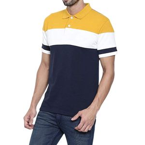 Polo para Hombre, Color Azul Marino y Amarillo, Cuello con Bloques de Color, Manga Corta, Ropa Deportiva Casual para Golf y Tenis, Uniforme de Equipo, Venta al Por Mayor - Product Image 2