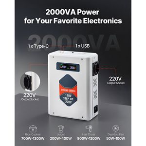 Convertitore di Tensione Industriale 2000VA 110V/220V con 2 Prese EU e USB - Trasformatore di Potenza - Product Image 2