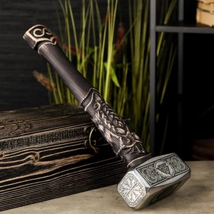Marteau Viking personnalisé DIY OEM, fait main, en acier au carbone, face rectangulaire, manche en bois gravé avec des symboles nordiques, poignée antidérapante - Product Image 6