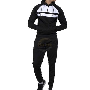 SAINT APPARELS Ensemble Sportif Homme Noir et Blanc Vintage à Capuche, Sweat-shirt et Pantalon de Survêtement en Tissu Éponge 100% Coton - Product Image 1