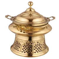 Plat à réchaud vintage de style Mughlai en métal, design circulaire bronze, pour buffet, chauffe-plats
