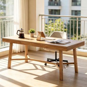 Farmhouse Style Executive <b>Desk</b> <b>Simple</b> Durable Computer Table with Adjustable Features Glossy Finish for Office Apartment Use - Product Image 5