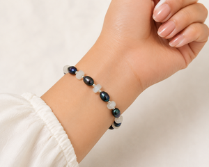 Natural Black Freshwater Pearl & Moonstone Bracelet Handmade 925 Sterling <b>Silver</b> Beaded Bracelet, Elegant Gift for Her - Product Image 2