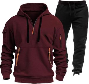 Ensemble de survêtement en polaire épais avec sweat à capuche zippé et poches sur les manches et pantalon de jogging - Tenue de sport deux pièces - Product Image 4