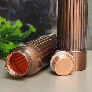 Vintage Ribbed Copper Water <b>Bottle</b> Decorative Metal Drink <b>Flask</b> Classic Threaded Cap Kitchen Office Dining Gift <b>Bottle</b> - Product Image 3