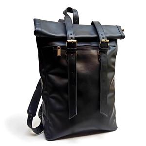 Premium Cowhide Leather <b>Roll</b> Top <b>Backpack</b> Mens Laptop Bag Vintage Travel Rucksack Handcrafted Custom Logo LTBP-0101 - Product Image 2