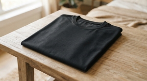 T-shirt pour homme en coton 100% noir, couleur unie, manches courtes, col rond, coupe ample, décontracté, tricoté, anti-boulochage - Product Image 3