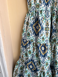 Vestido de manga Ikat con estampado de algodón Floral Vintage de verano con detalle de borlas bordadas Vestido maxi de algodón indio Cintura natural - Product Image 3